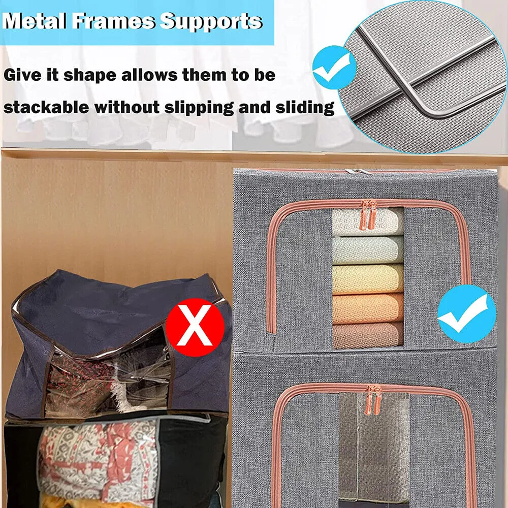 100L Foldable Linen Storage Box with Steel Frame, Organizer