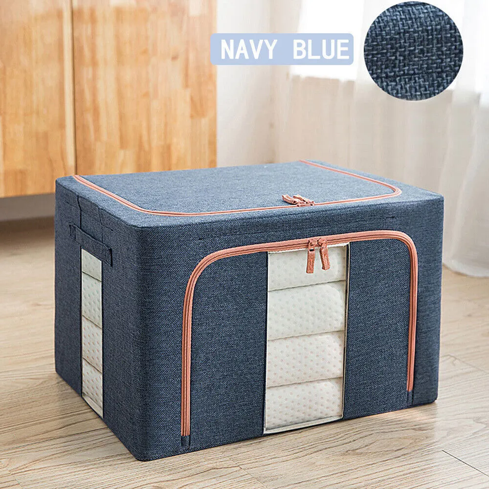 100L Foldable Linen Storage Box with Steel Frame, Organizer