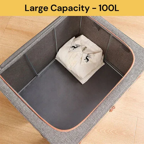 100L Foldable Linen Storage Box with Steel Frame, Organizer