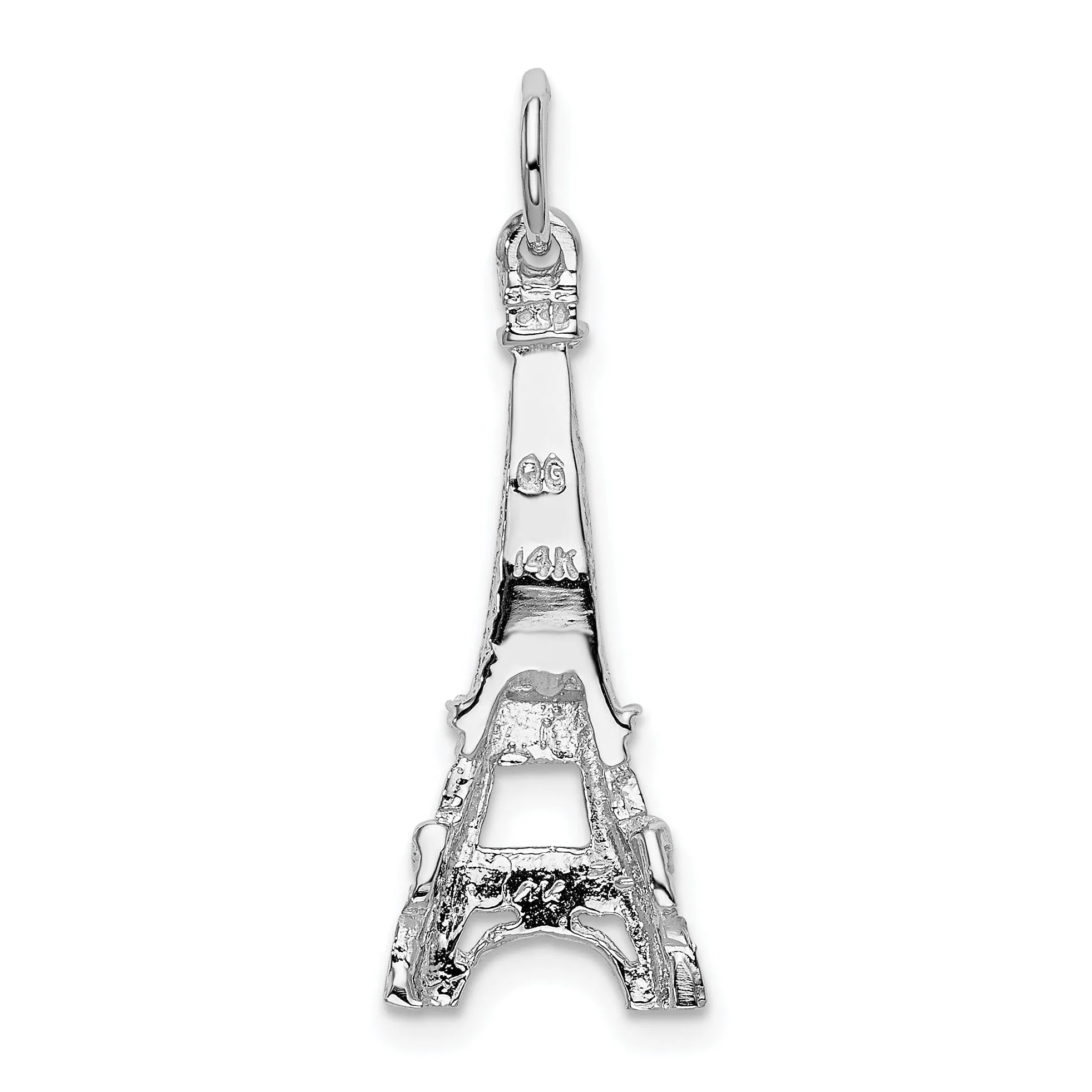 14k White Gold Texture Polished Finish solid Eiffel Tower Charm Pendant