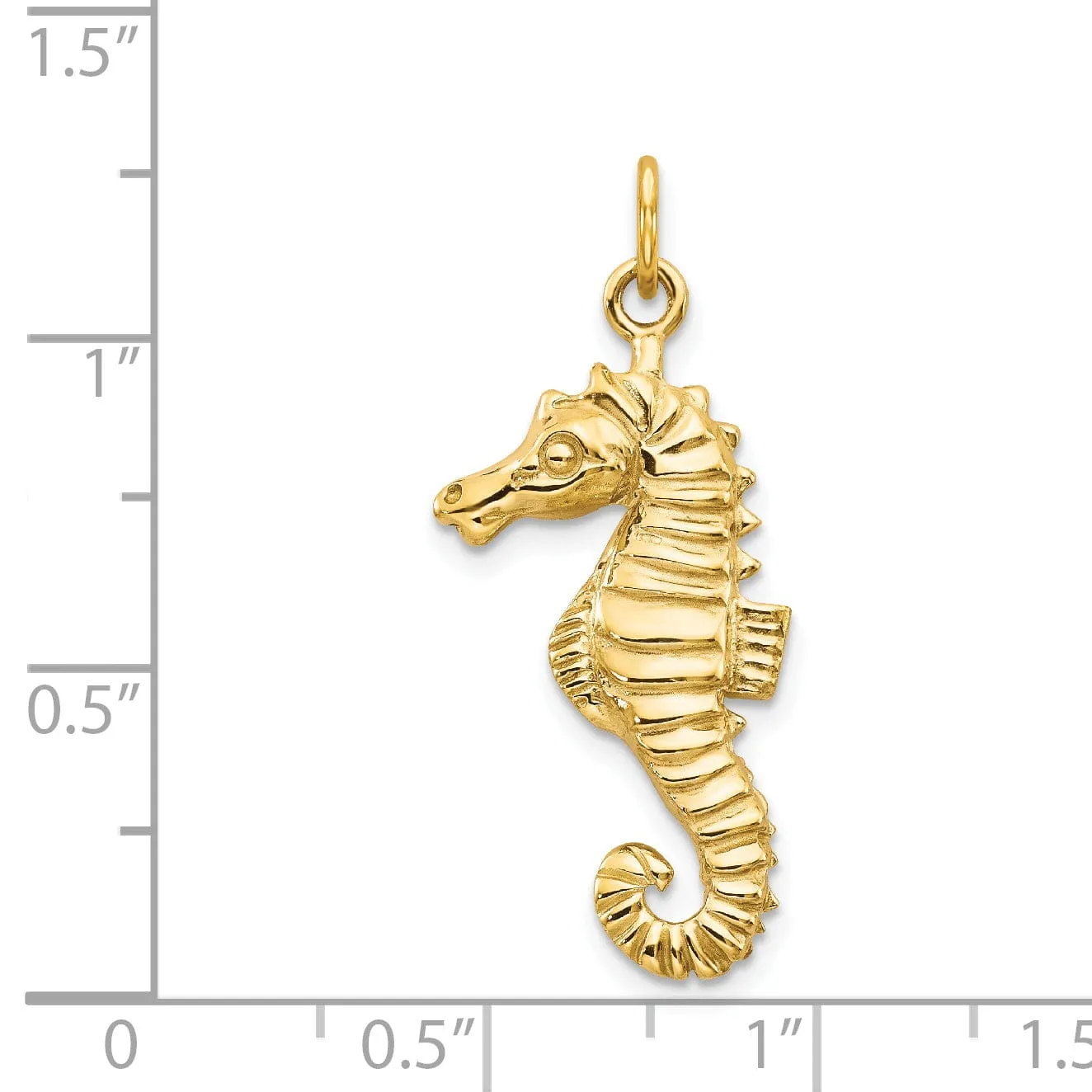 14k Yellow Gold Solid Polished Texture Finish Men's Seahorse Charm Pendant