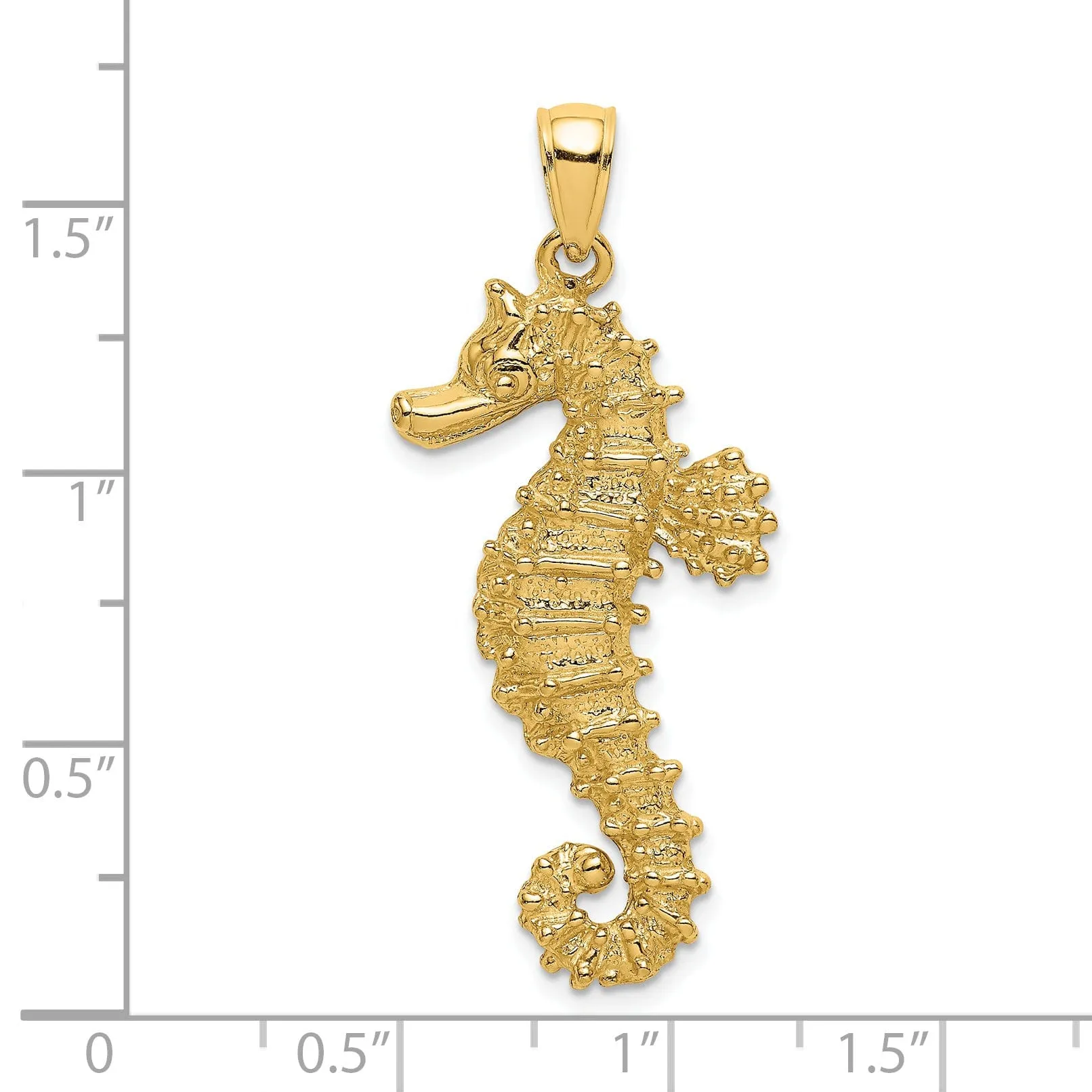 14K Yellow Gold Solid Texture Polished Finish Opend Back Seahorse Charm Pendant