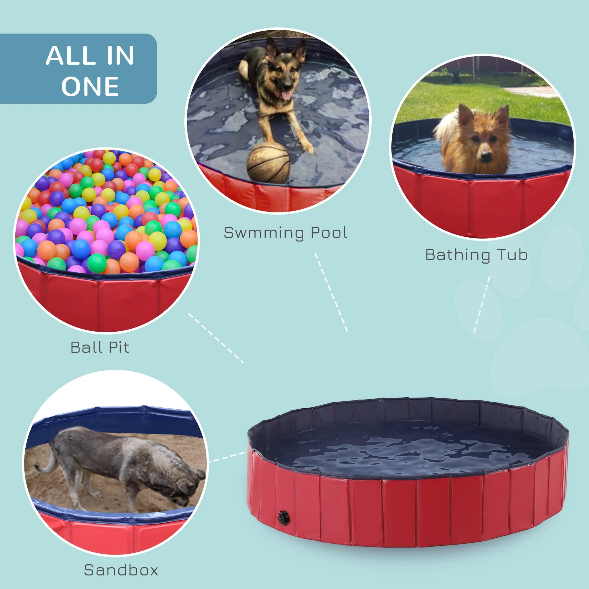 160 x 30H cm Pet Swimming Pool - Red/Blue PVC