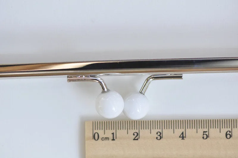 16.5cm Silver Purse Frame Silver Handle Purse Frame With White Plastic Ball Head Glue-In Style 16 x 6.5cm