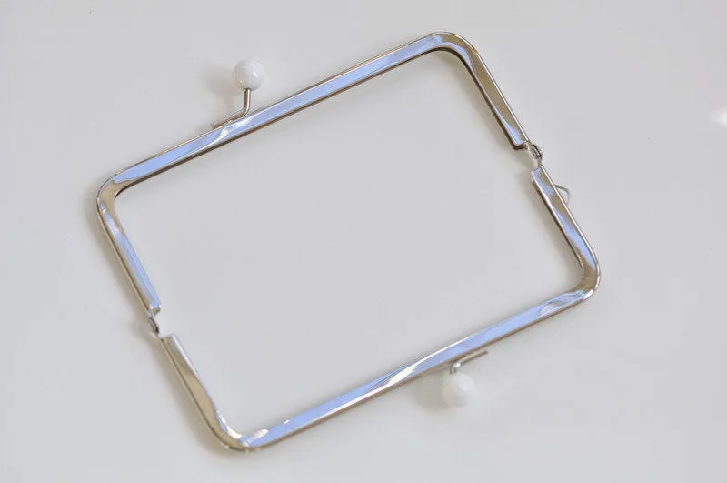 16.5cm Silver Purse Frame Silver Handle Purse Frame With White Plastic Ball Head Glue-In Style 16 x 6.5cm