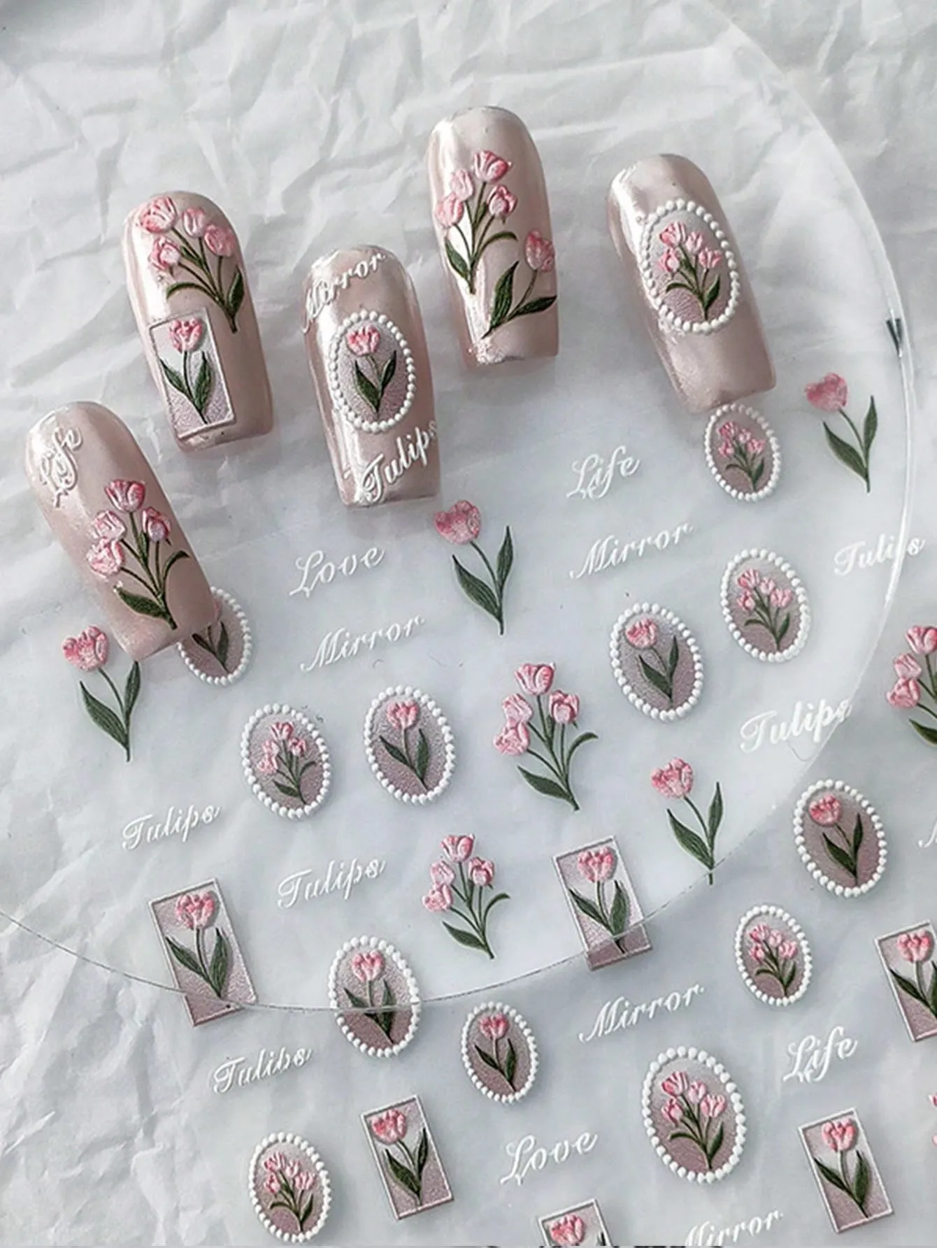 1pc Cartoon Floral Nail Sticker With Adhesive Backing, Elegant Color Mix