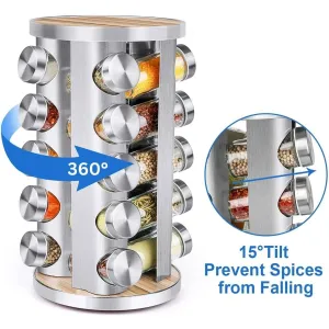 360° Rotating Spice Rack with 20 Refillable Jars, GOMINIMO