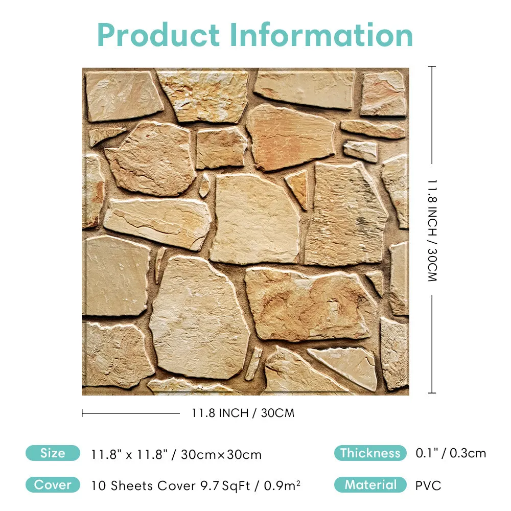 3D Brown Fieldstone Peel and Stick Wall Tile