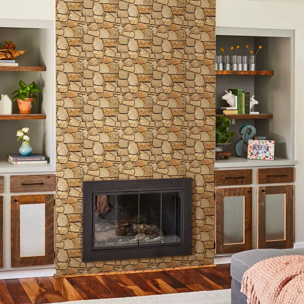 3D Brown Fieldstone Peel and Stick Wall Tile