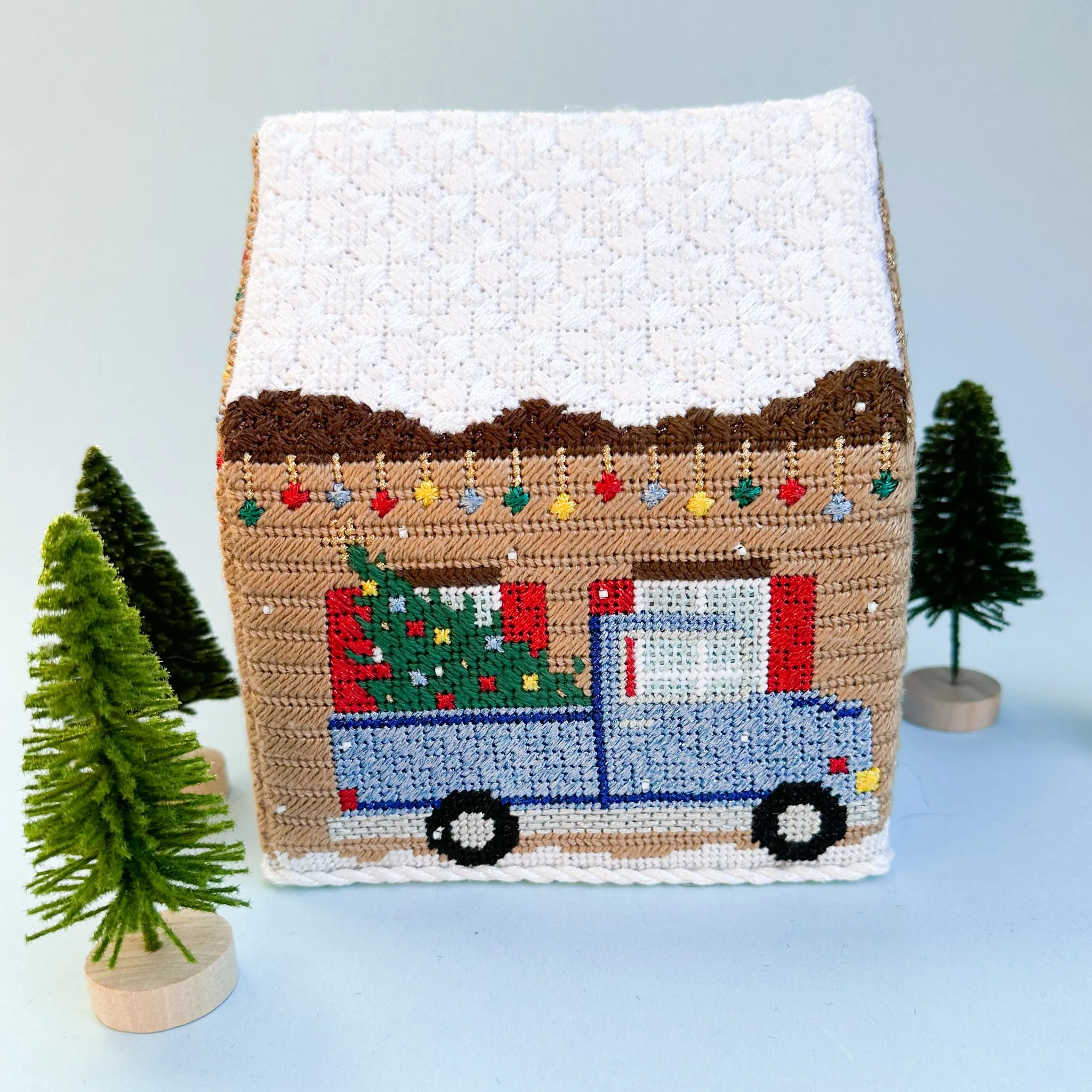 3D Christmas Home with Blue Truck Needlepoint Canvas