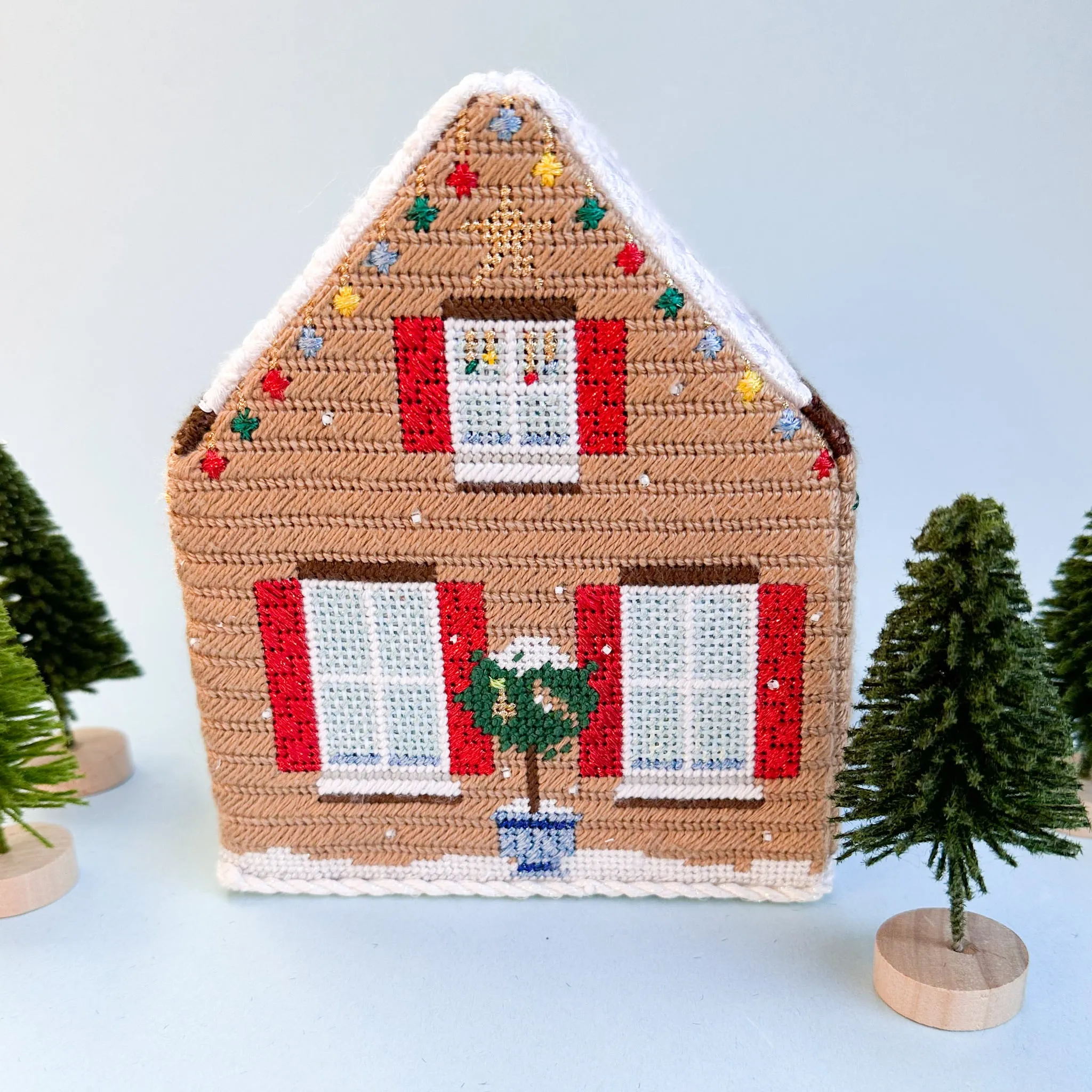 3D Christmas Home with Blue Truck Needlepoint Canvas