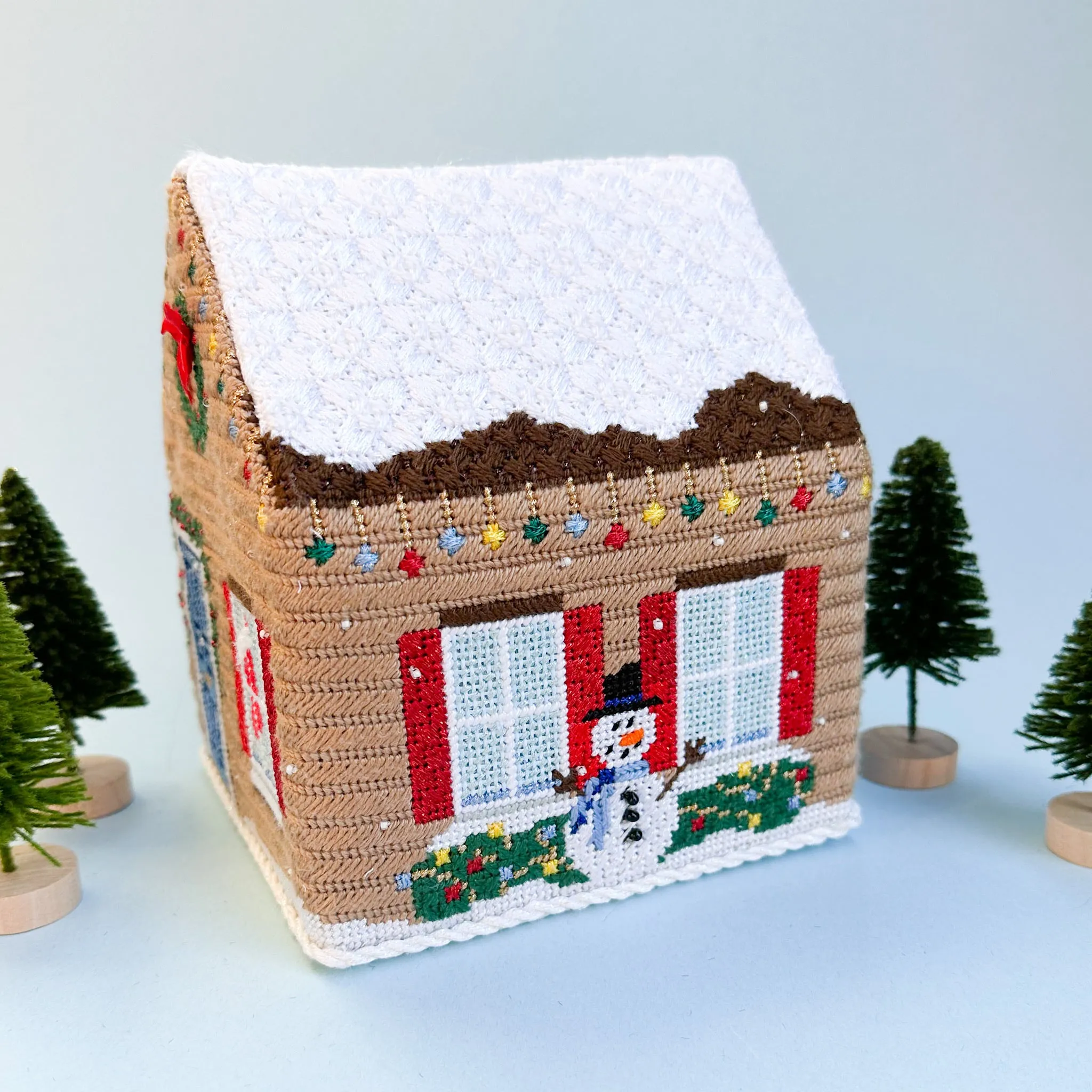 3D Christmas Home with Blue Truck Needlepoint Canvas