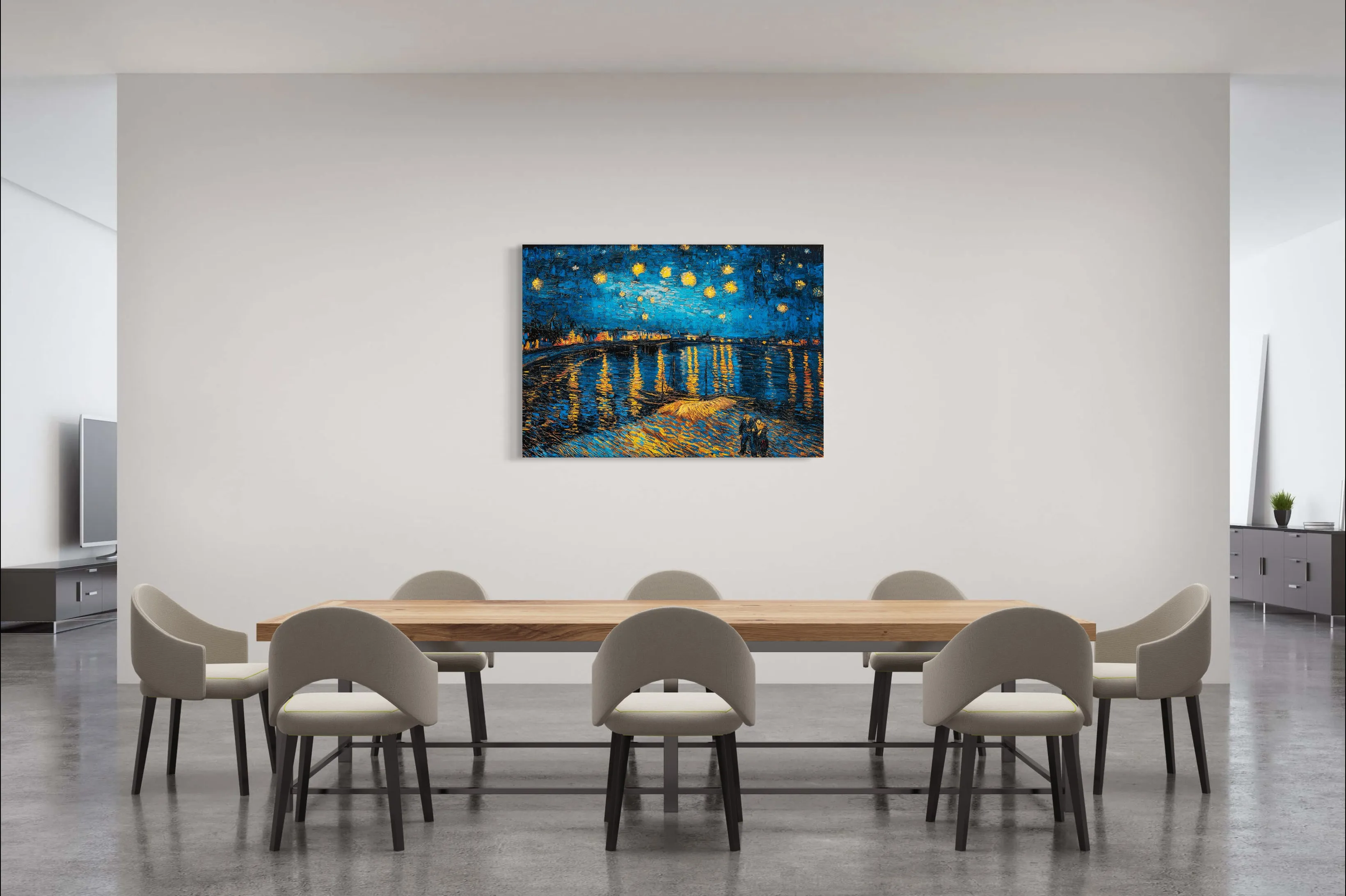 A Starry Night - Painted by Vincent Van-Gogh - Circa. 1888. High Quality Polyester Cotton Canvas Print. Rolled Canvas Available in 3 Sizes - Small, Medium, or Large. Stretched Canvas Option Available in One (1) Large Size - 70cm x 100cm.