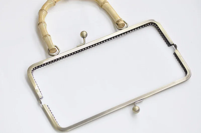 Antique Bronze Large Sewing Purse Frame With Natural Bamboo Handle 20cm/25cm ( 8"/10")