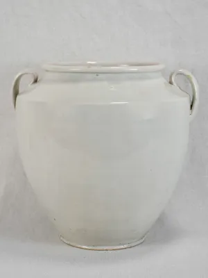 Antique French egg pot with white glaze - Martres Tolosane 10¾"