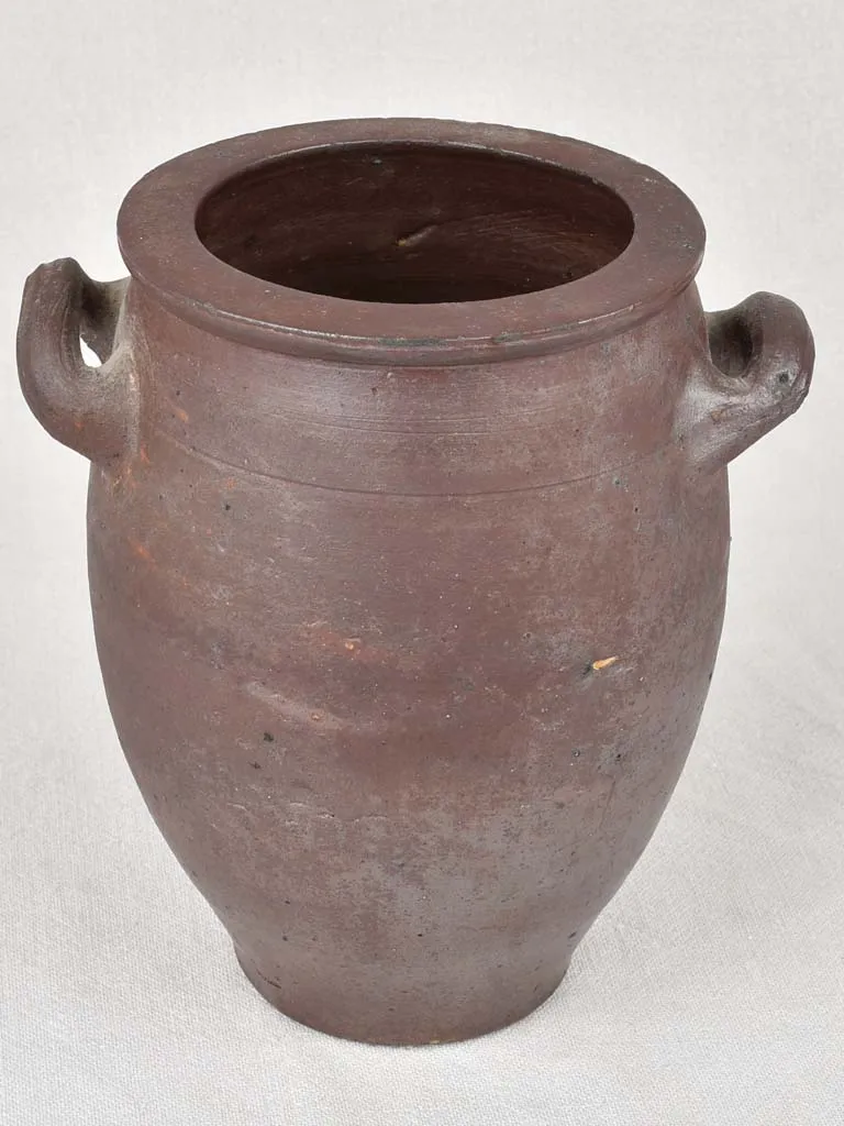 Antique pot from Normandy with 2 handles, dark brown