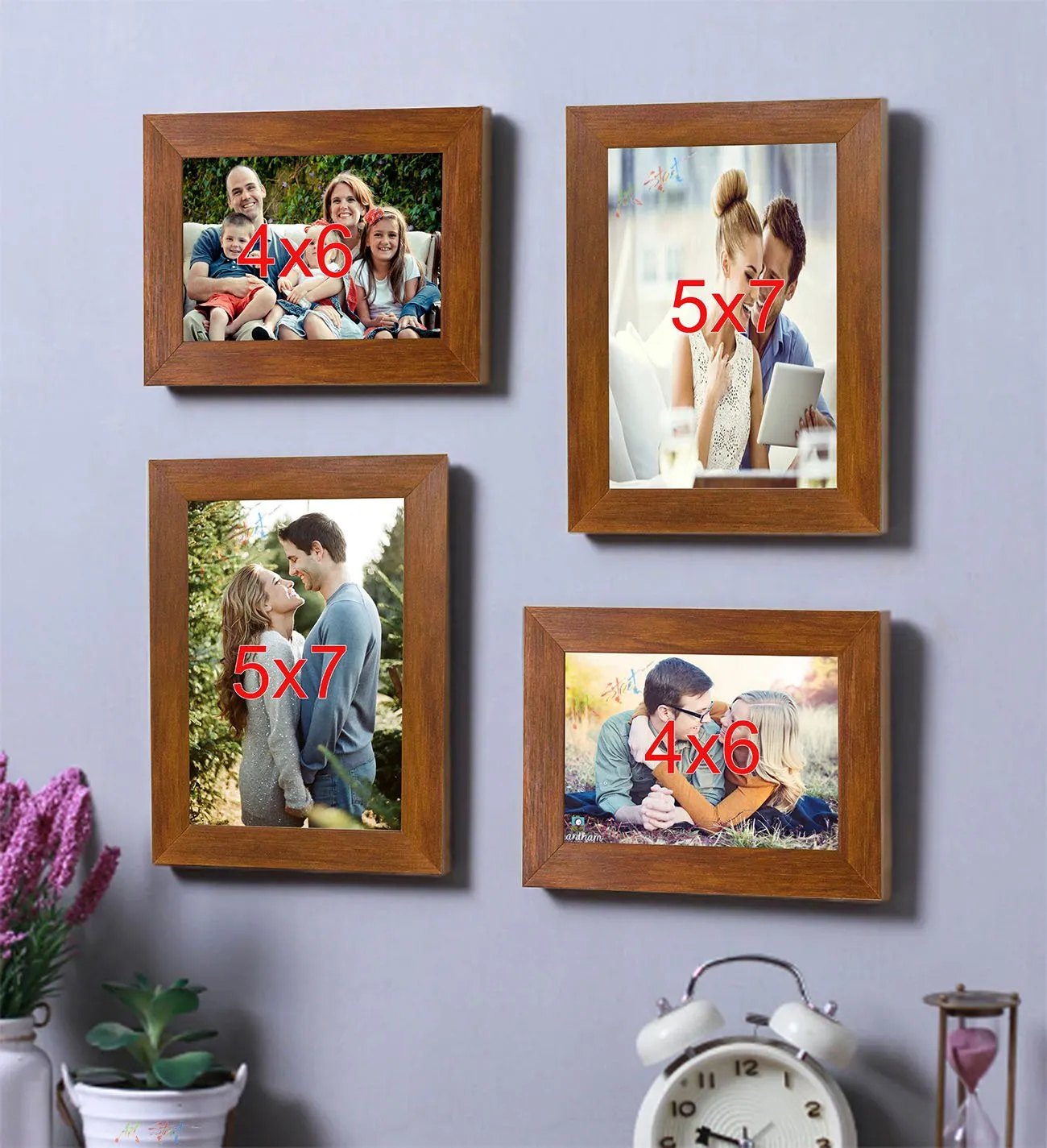 Art Street - Set of 4 Brown wall photo frame (Mix Size) 5X7,4x6 Inchs