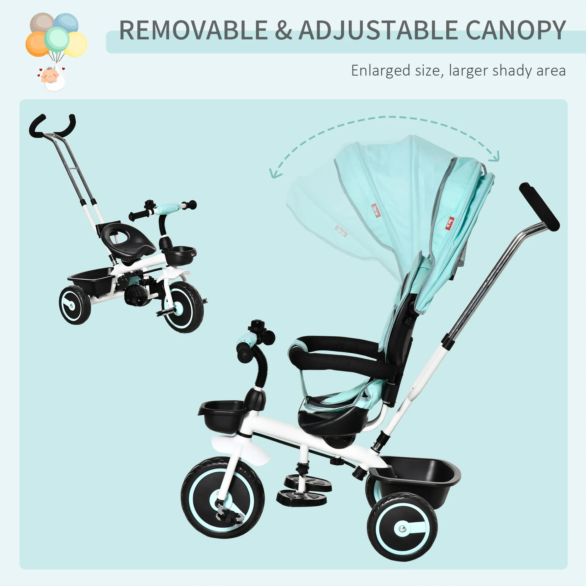 Baby Tricycle Stroller with Handle - Green