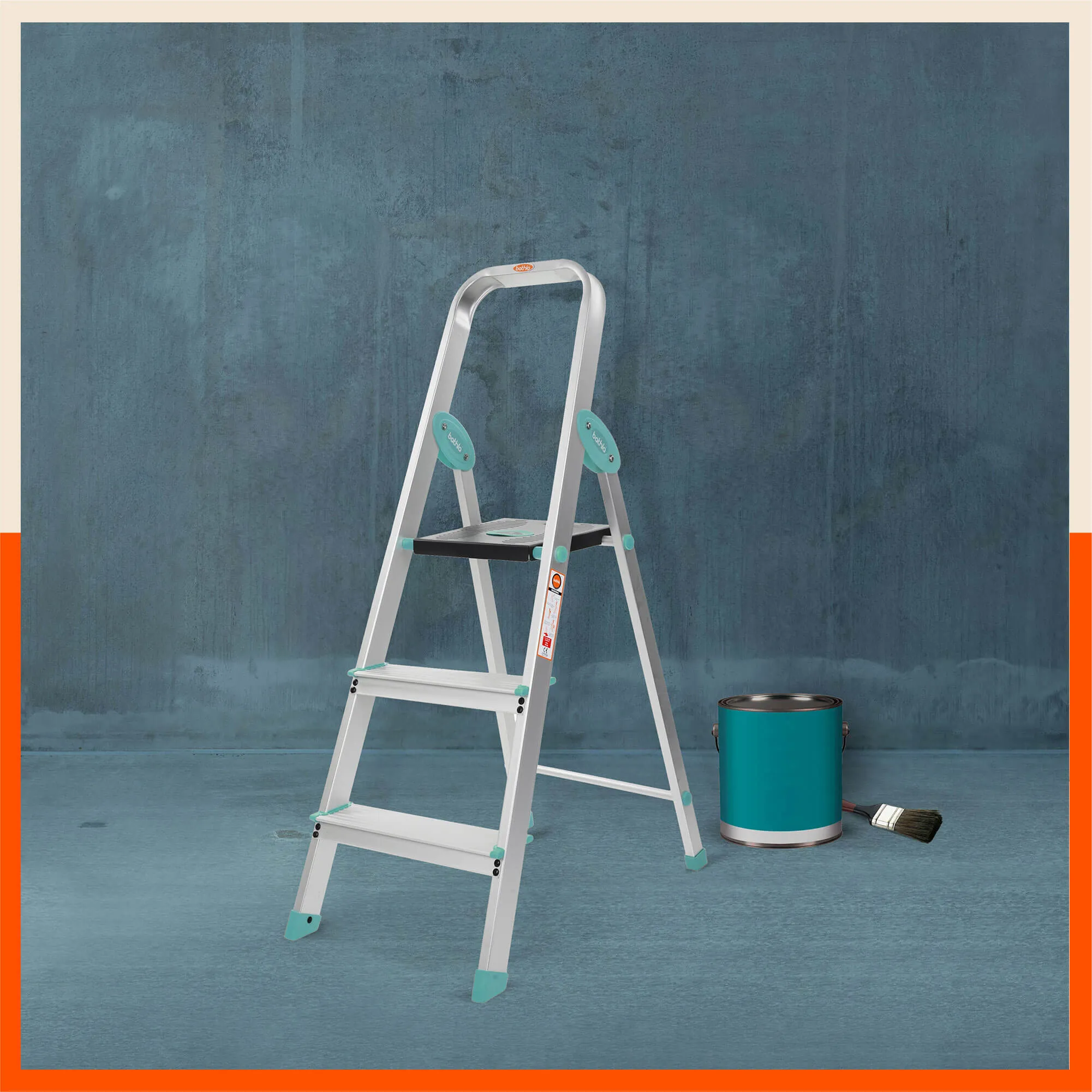 Bathla Advance Carbon - 3 Step Foldable Aluminium Ladder For Home (Teal)