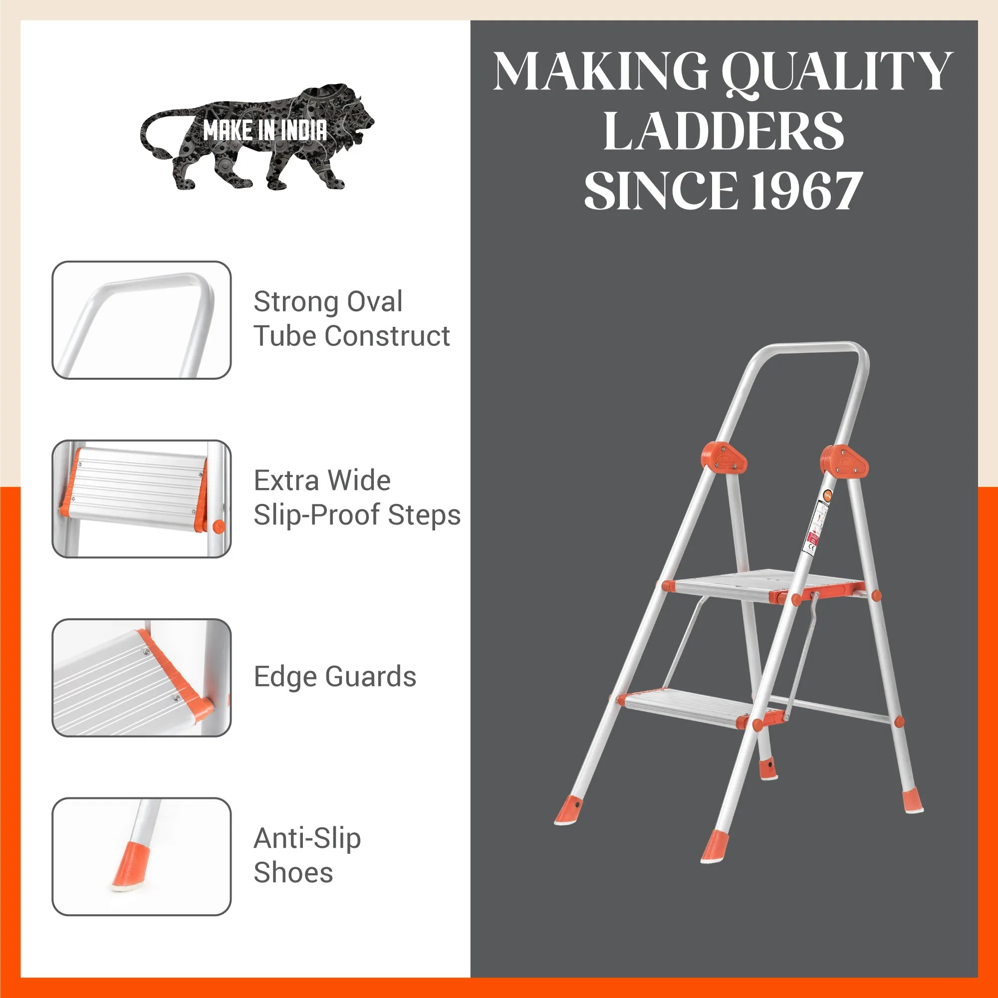 Bathla Surge 2-Step Foldable Aluminium Ladder For Home