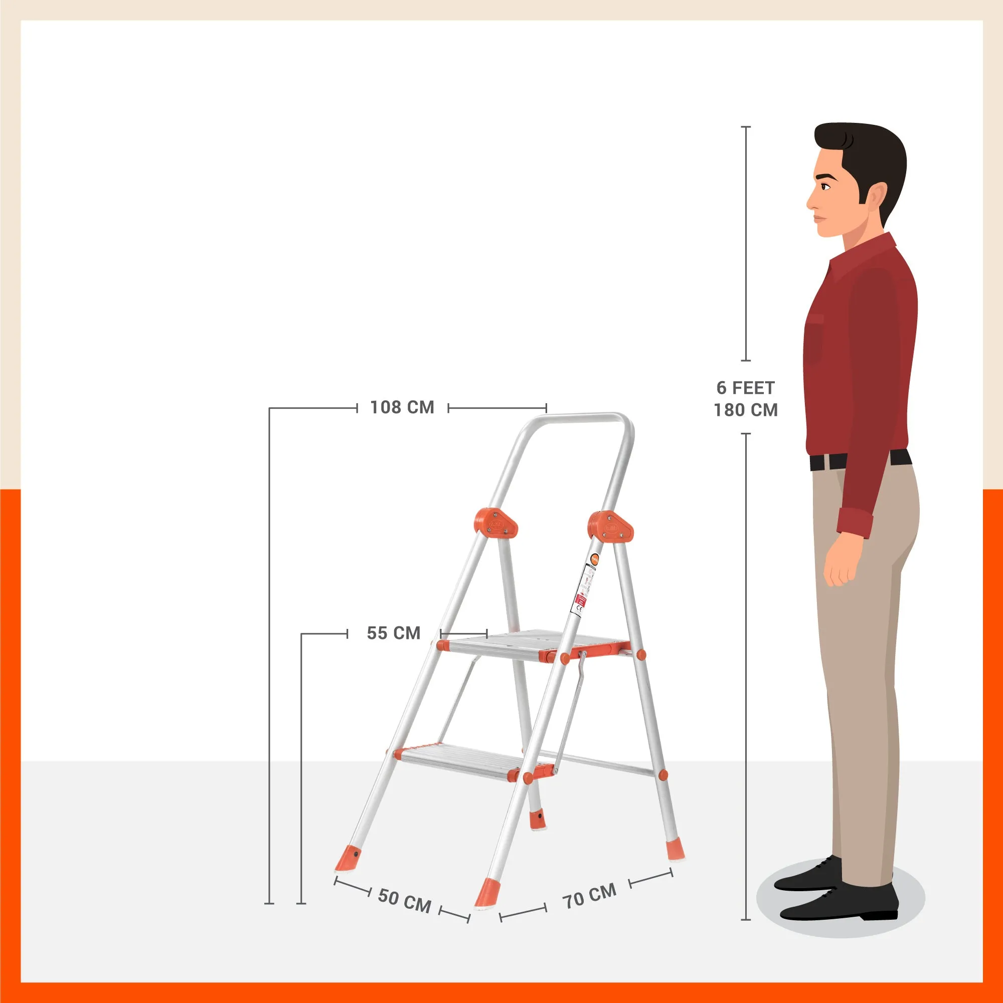 Bathla Surge 2-Step Foldable Aluminium Ladder For Home