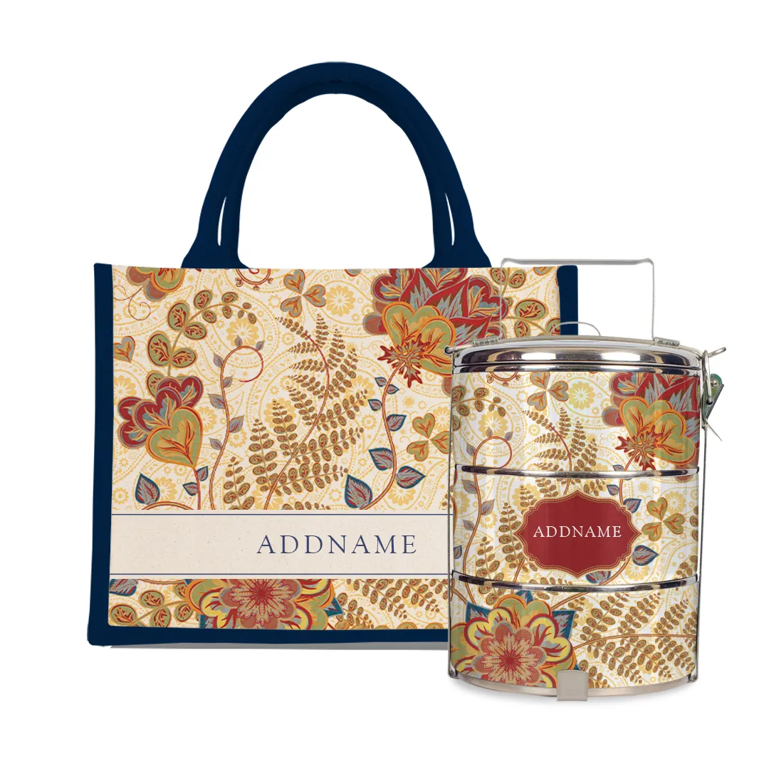 Batik Series - Mawar Half Lining Small Jute Bag and Tiffin Carrier