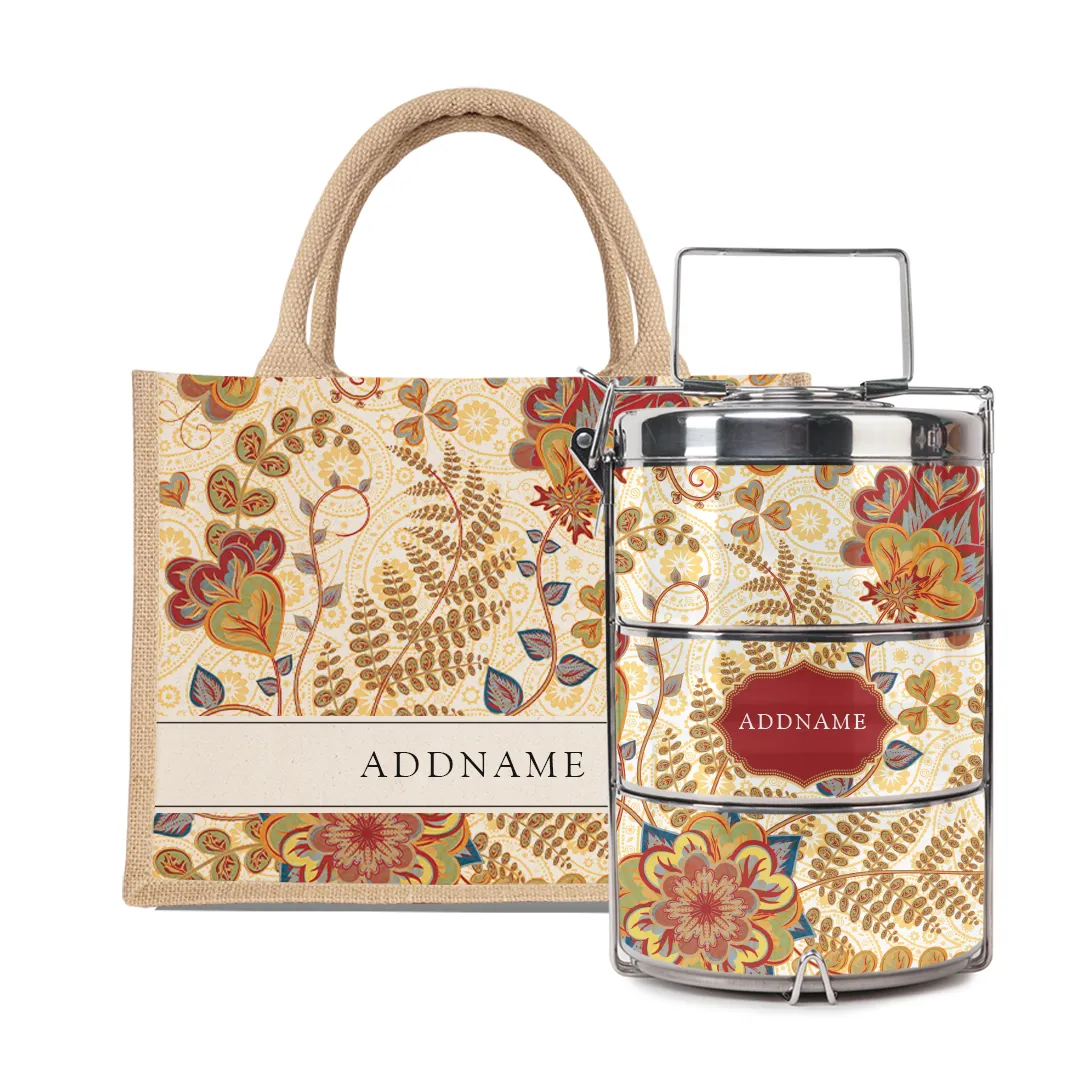 Batik Series - Mawar Half Lining Small Jute Bag and Tiffin Carrier