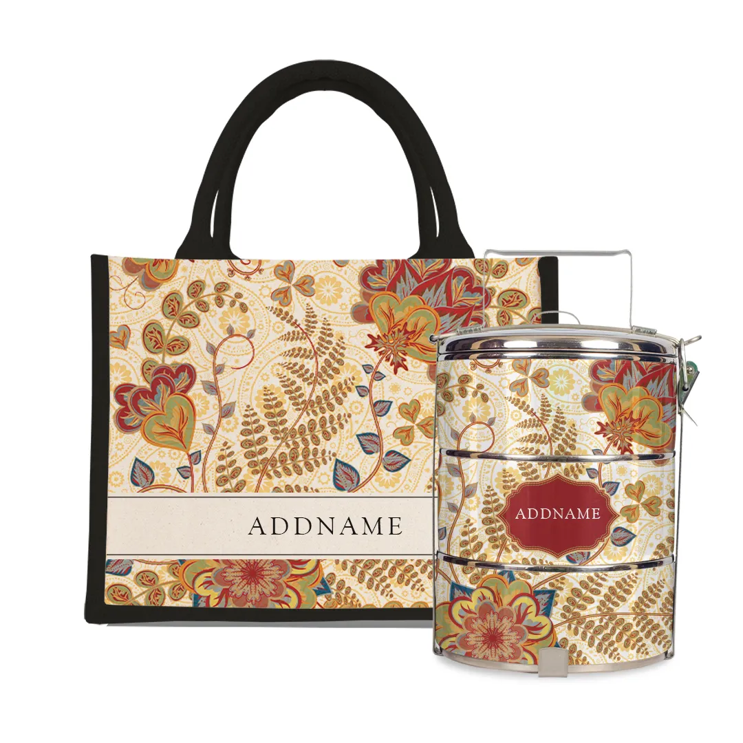 Batik Series - Mawar Half Lining Small Jute Bag and Tiffin Carrier