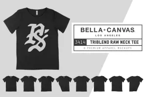 Bella   Canvas 3414 Raw Neck T-Shirt Mockups