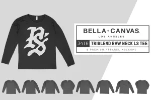 Bella   Canvas 3416 Raw Neck LS T-Shirt Mockups