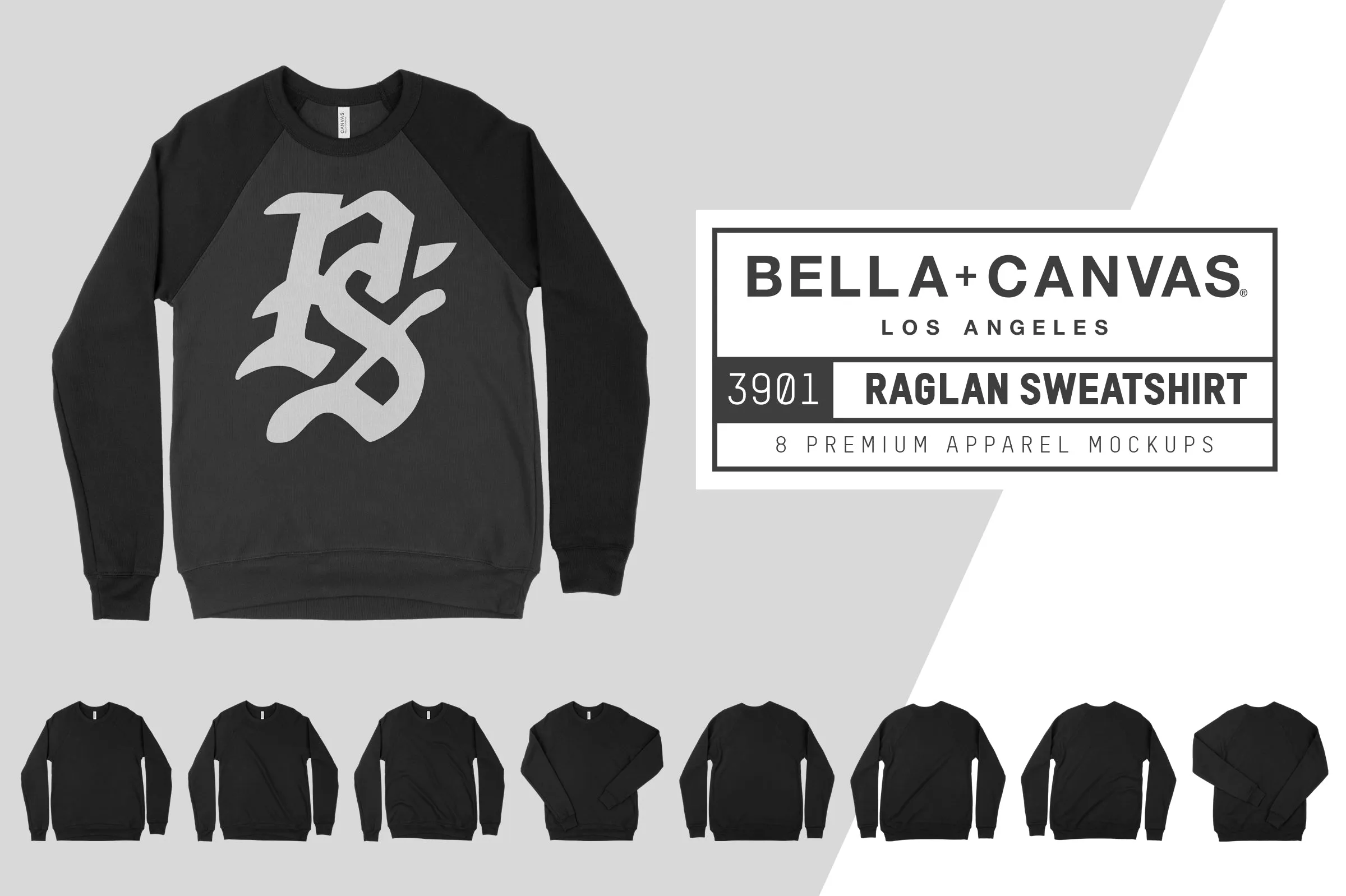 Bella   Canvas 3901 Raglan Sweatshirt Mockups