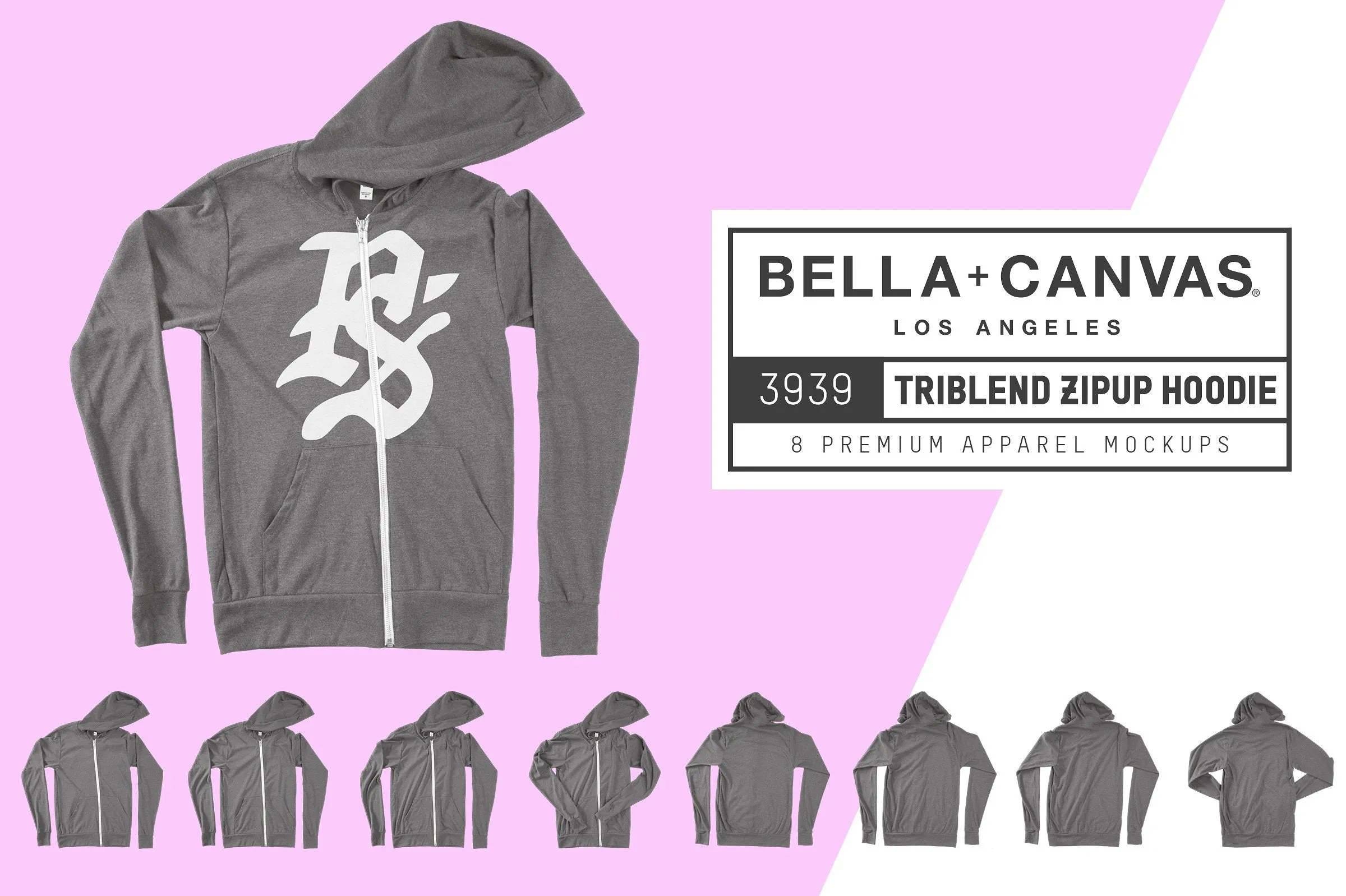 Bella   Canvas 3939 Zip-Up Hoodie Mockups