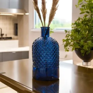 Blue Diamond Textured Glass Vase