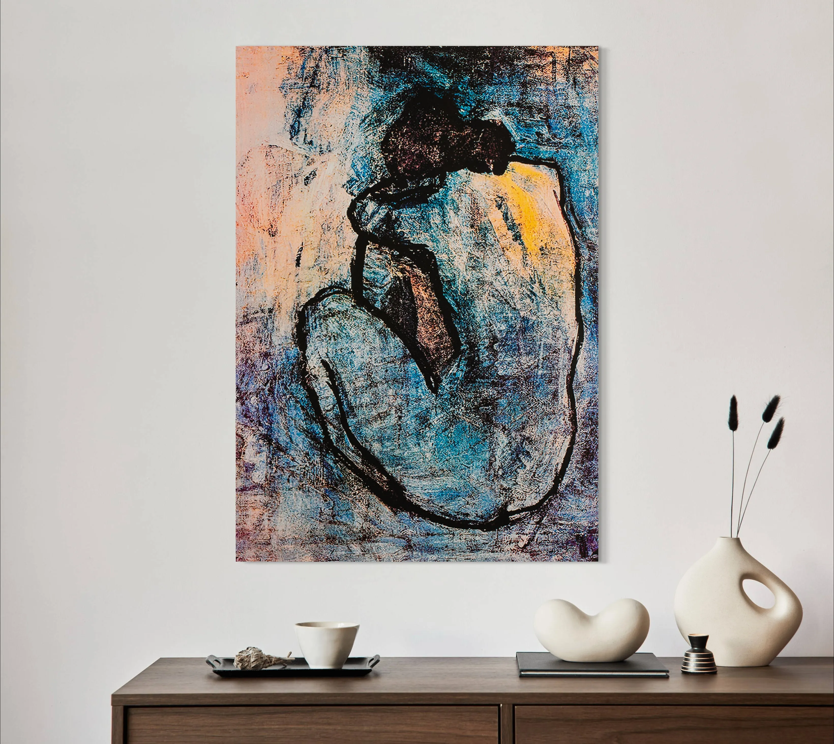 Blue Nude - Painted by Pablo Picasso - Circa. 1949. High Quality Polyester Cotton Canvas Print. Ready to be Framed or Mounted. Available in 3 Sizes - Small - Medium or Large.