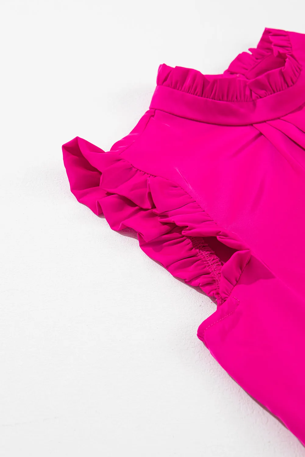 Bright Pink Frilled Trim Sleeveless Pleated Blouse