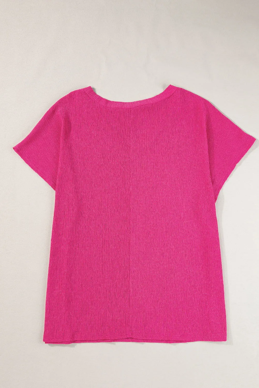 Bright Pink Solid Color V Neck Plus Size Blouse