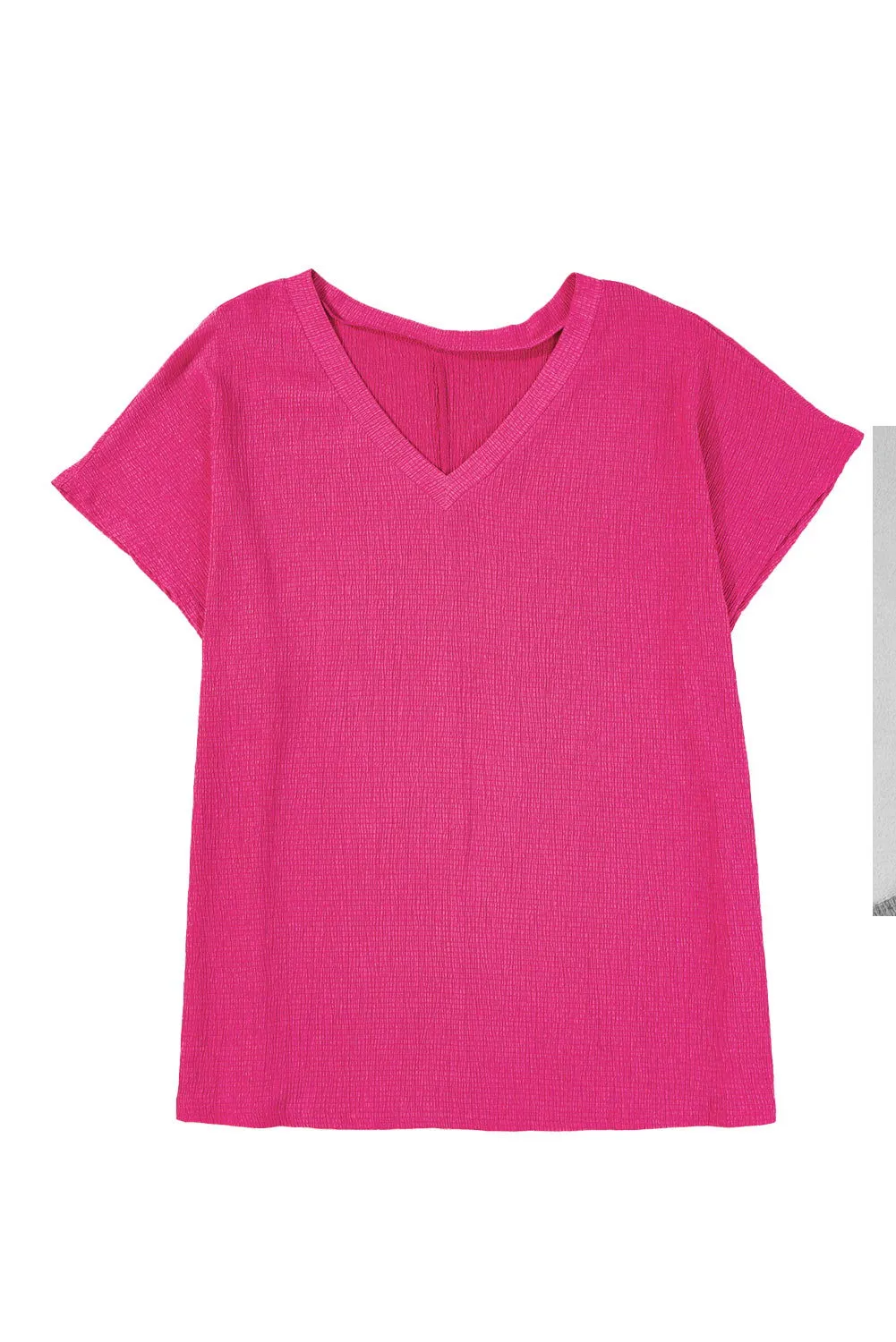 Bright Pink Solid Color V Neck Plus Size Blouse