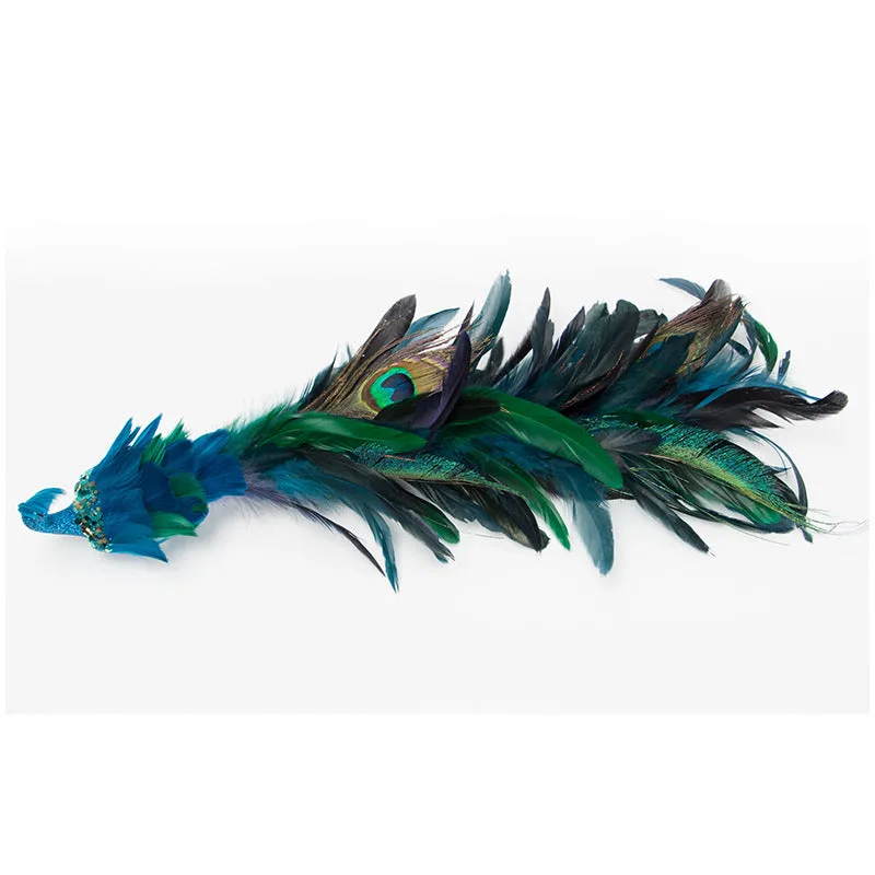 Bulk Artificial Long Tail Blue Peacocks Ornaments Christmas Hanging Ornaments Wholesale