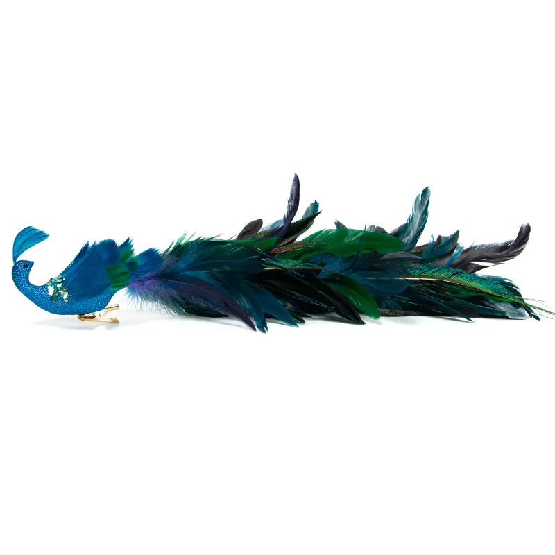 Bulk Artificial Long Tail Blue Peacocks Ornaments Christmas Hanging Ornaments Wholesale