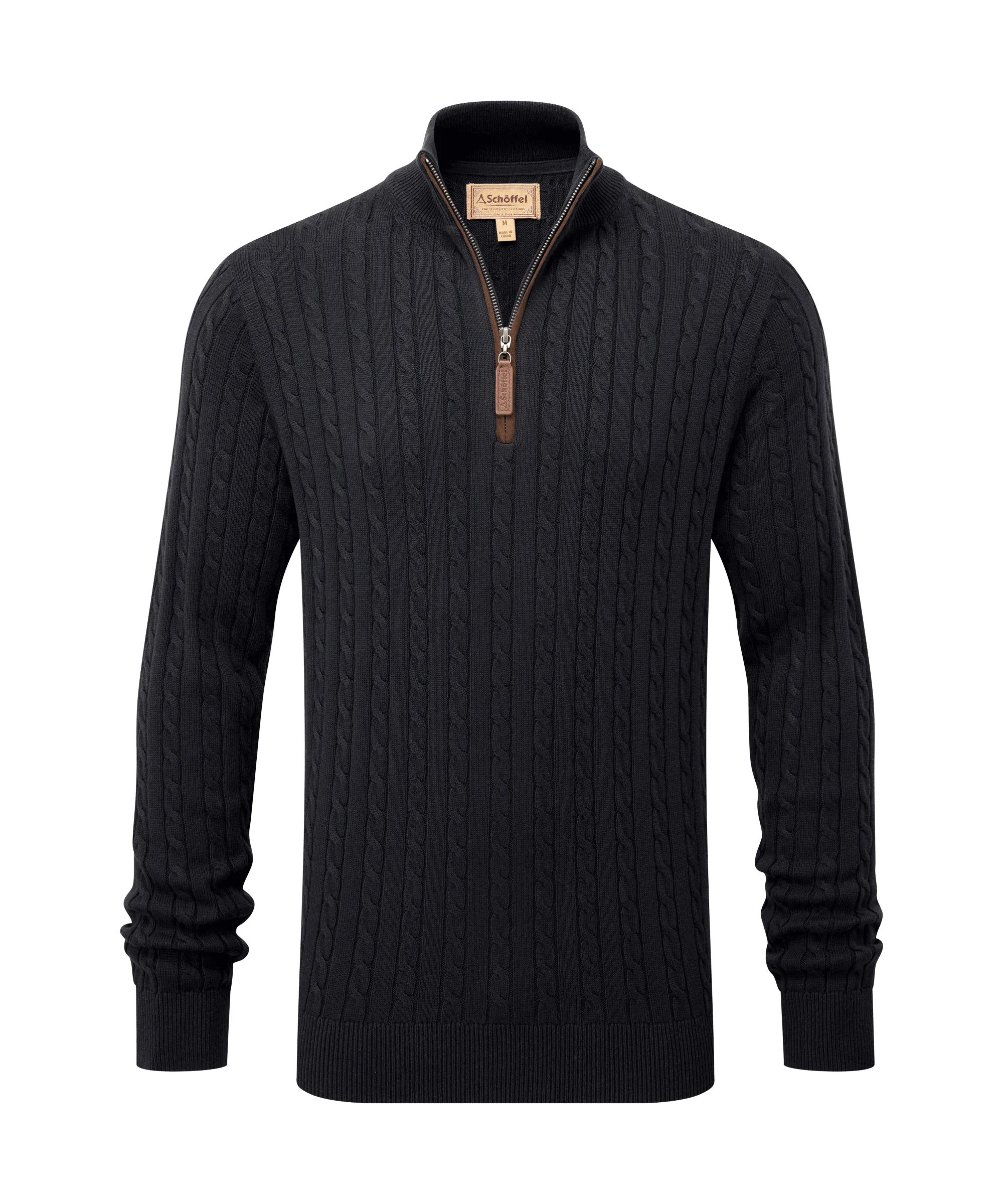 Calton Cotton Cashmere Cable Quarter Zip Jumper - Charcoal