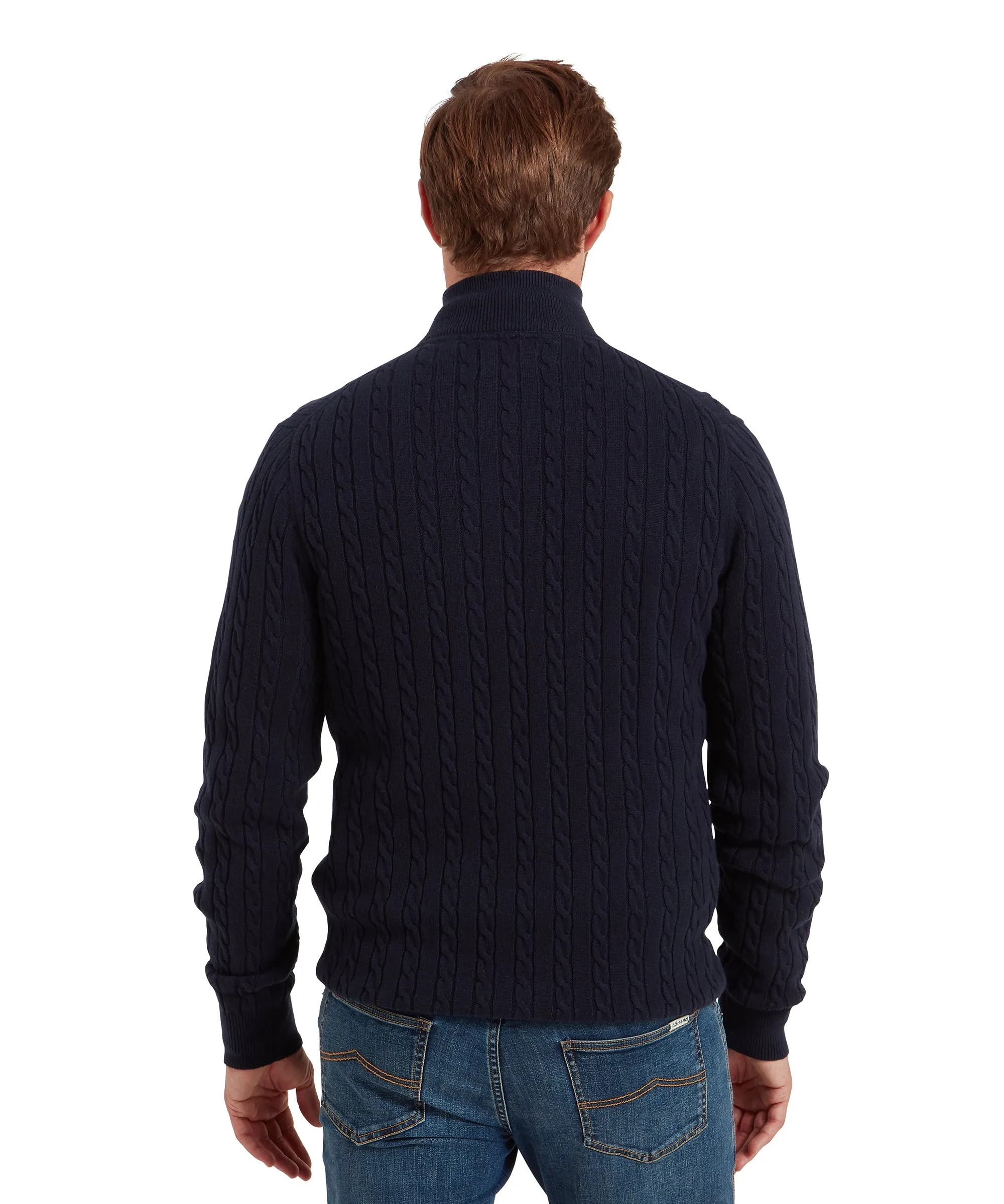 Calton Cotton Cashmere Cable Quarter Zip Jumper - Navy