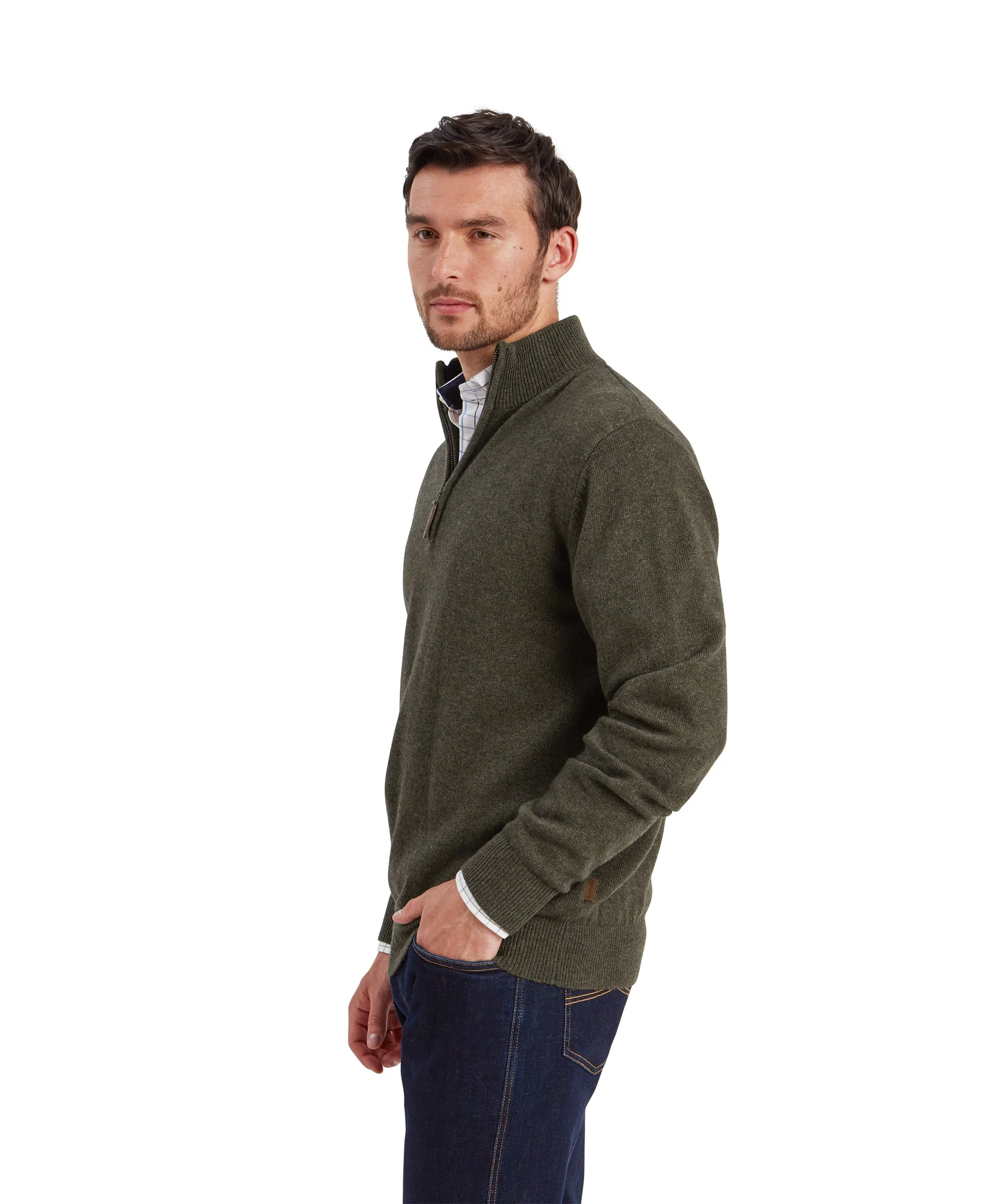 Calton Cotton Cashmere Quarter Zip Jumper - Loden Green