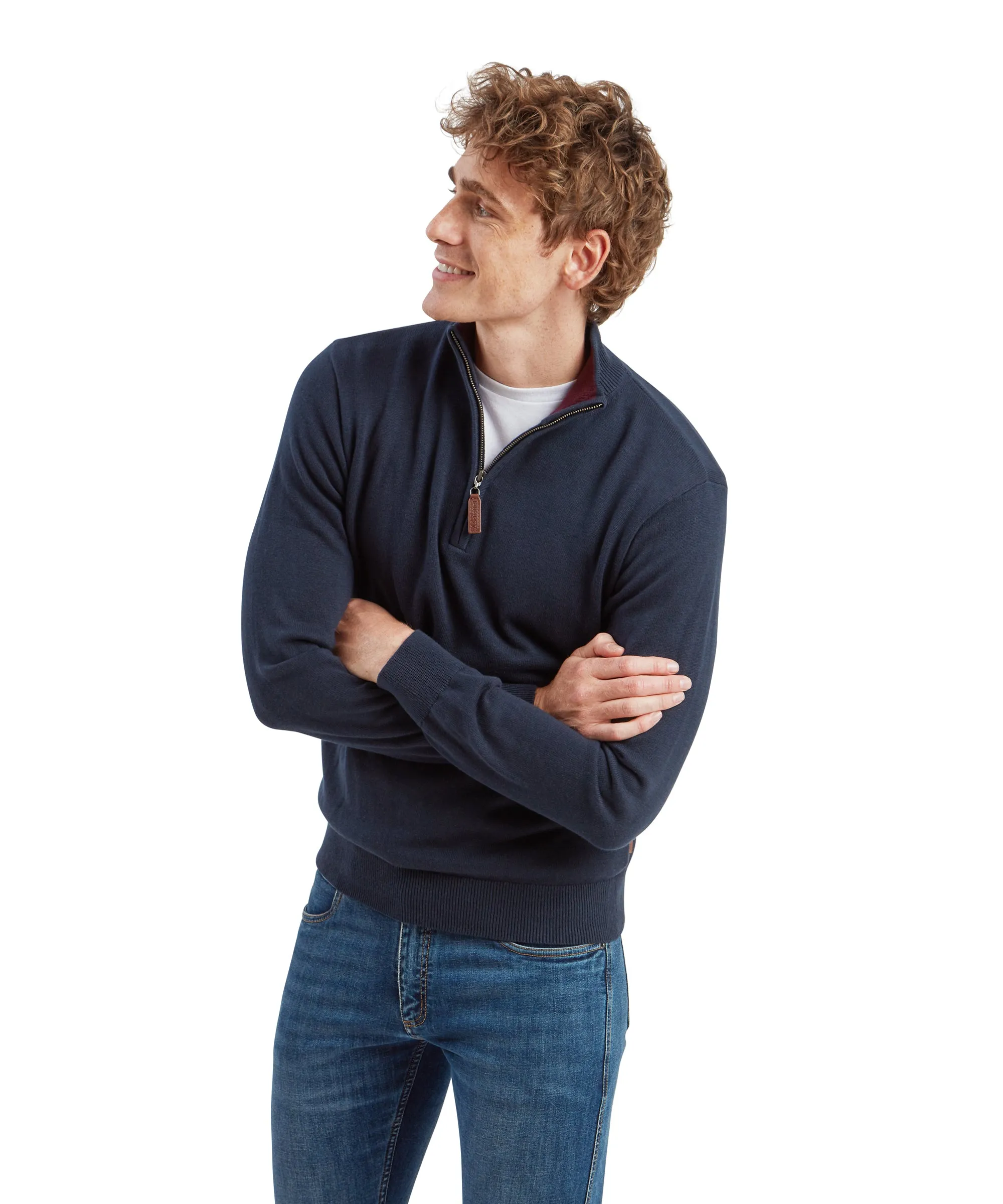 Calton Cotton Cashmere Quarter Zip Jumper - Petrol Blue