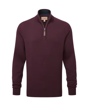 Calton Cotton Cashmere Quarter Zip Jumper - Wine