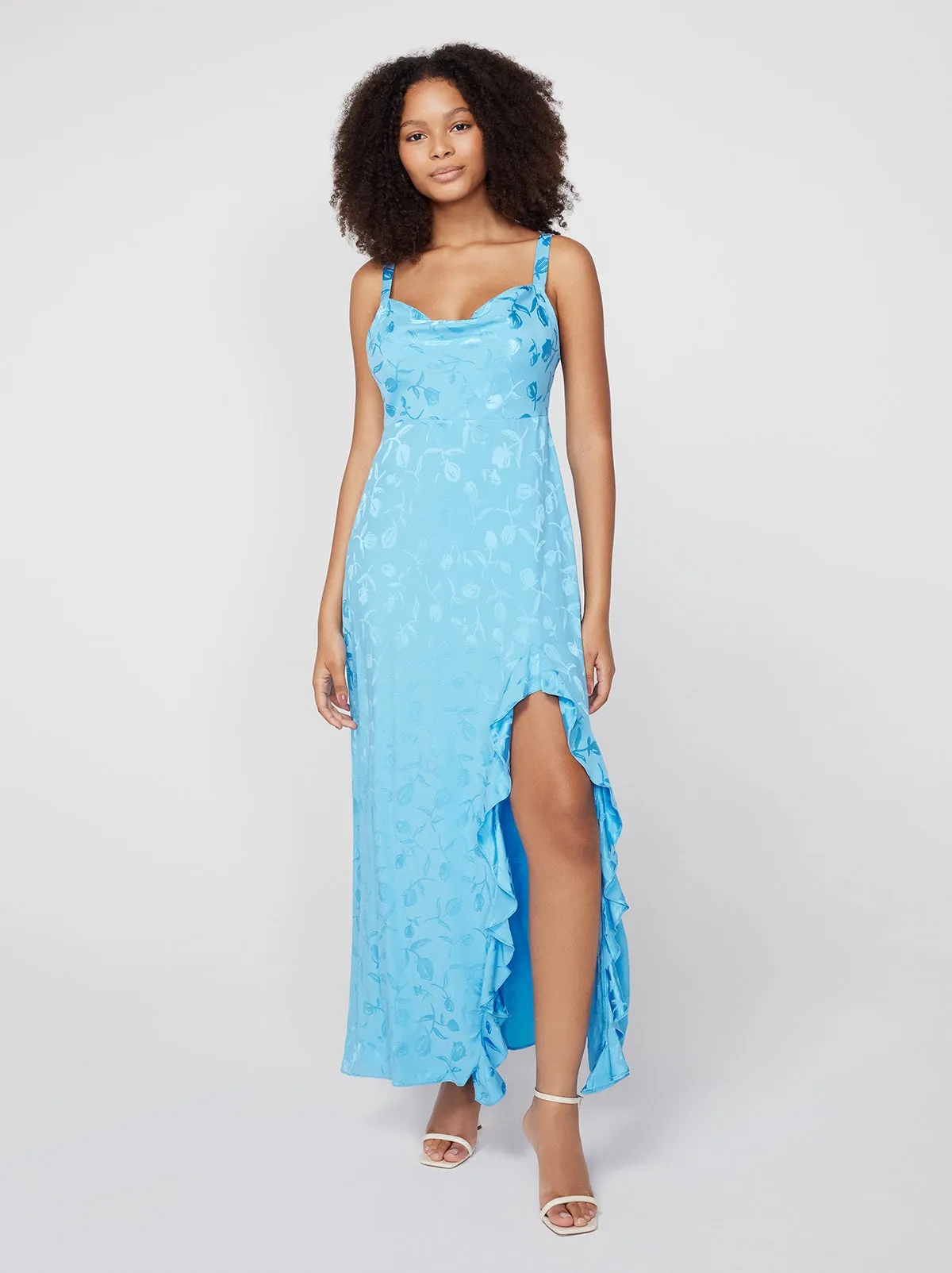 Carissa Sky Blue Tulip Jacquard Maxi Dress