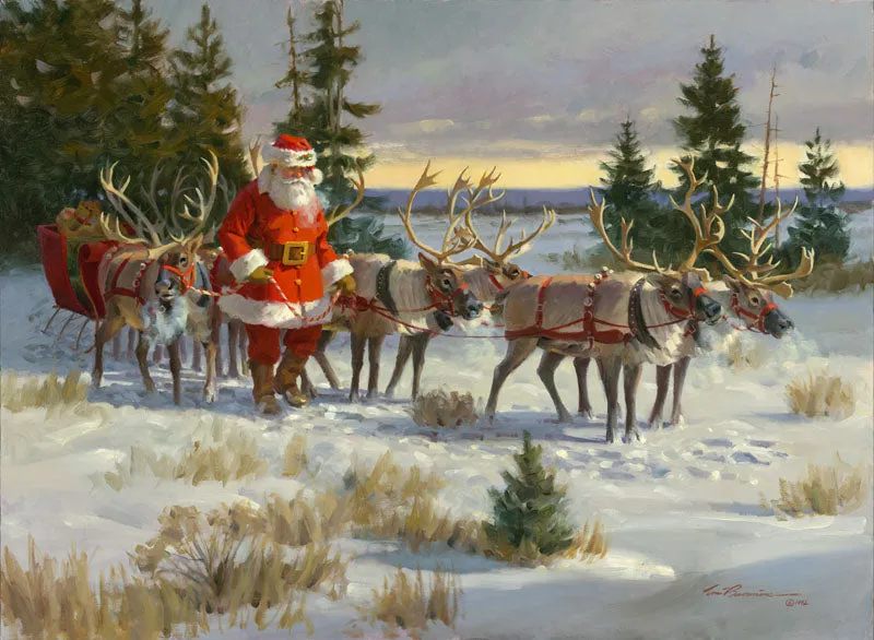 CB1002 Santa's Favorite Team- Unframed Canvas Giclee 28" X 38"