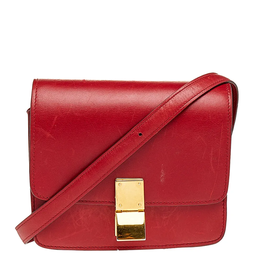 Celine Red Leather Small Classic Box Flap Bag