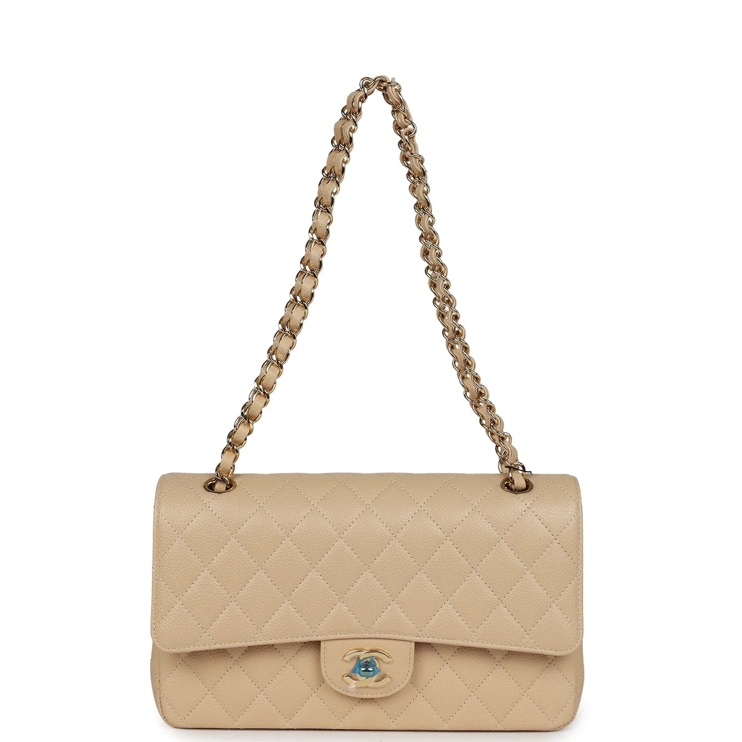 Chanel Medium Classic Double Flap Bag Beige Caviar Gold Hardware