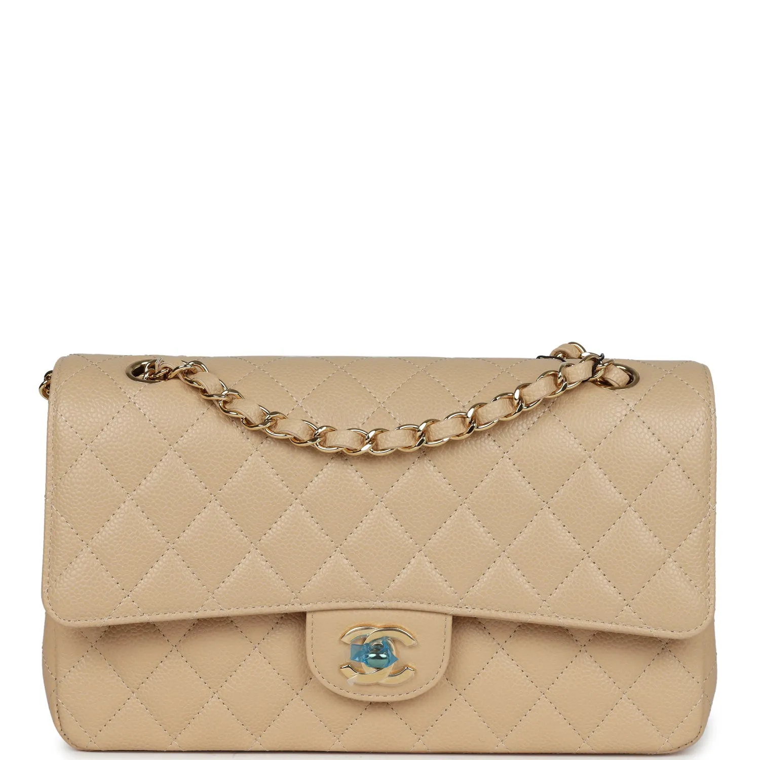 Chanel Medium Classic Double Flap Bag Beige Caviar Gold Hardware