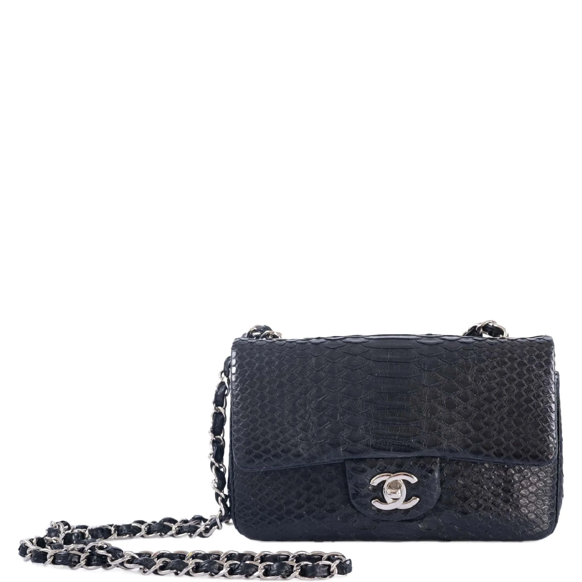 Chanel Mini Classic Flap Black Python Silver Hardware